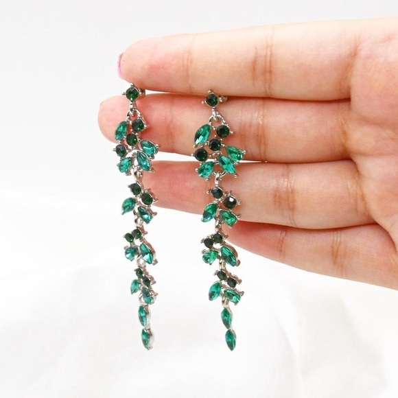 Green Rhinestone Statement Earrings - Picture 4 of 6